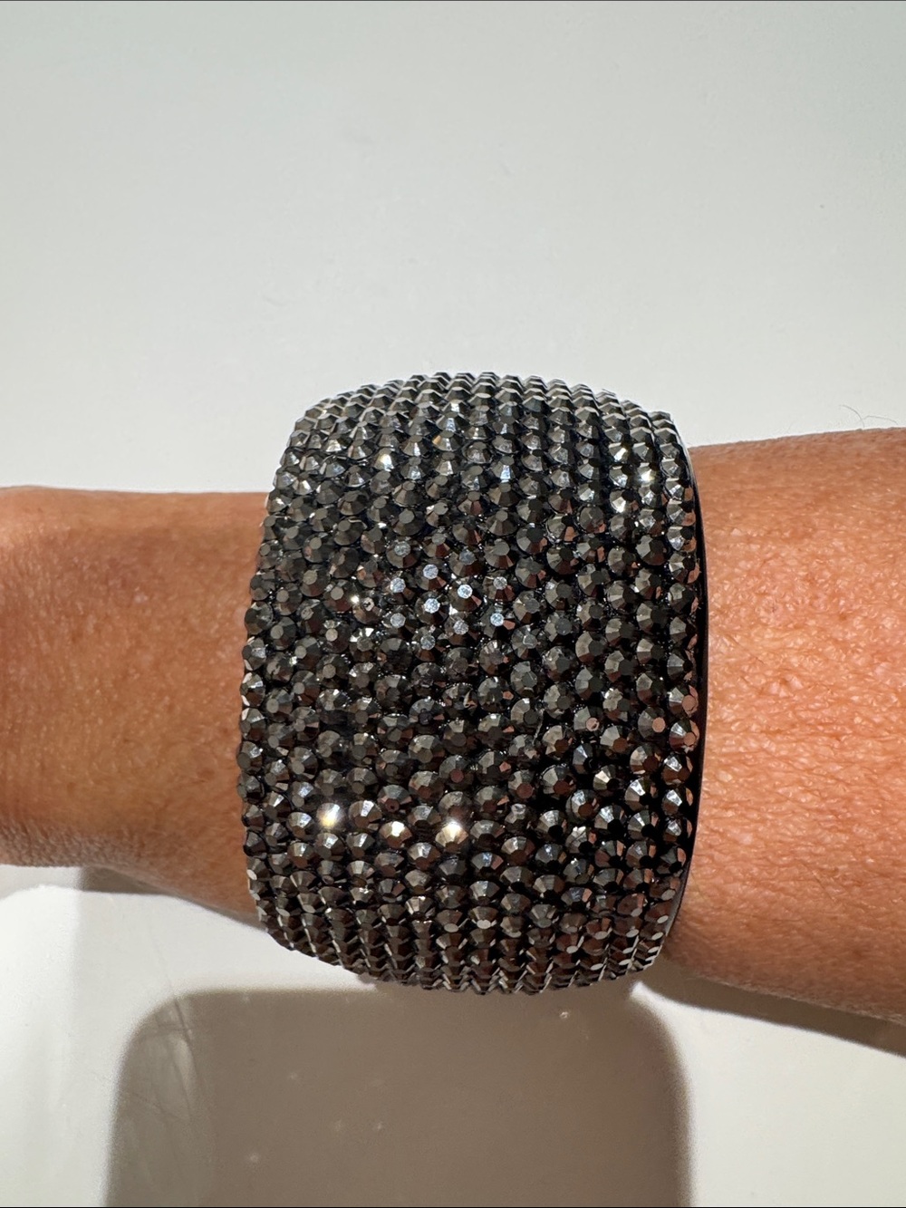 Women's Black Crystal Pave Wide Cuff Bracelet